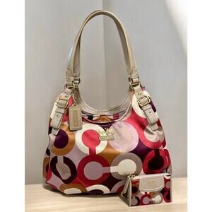 Coach 18764 Madison Op Art Maggie Shoulder Bag & Matching Key Chain Cardholder